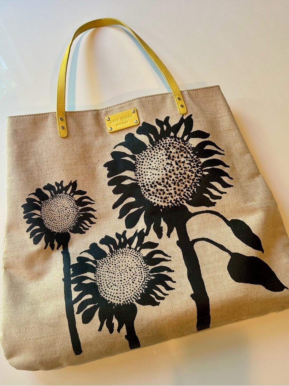 FABULOUS Kate Spade Canvas Sunflower Tote with Yellow Handles